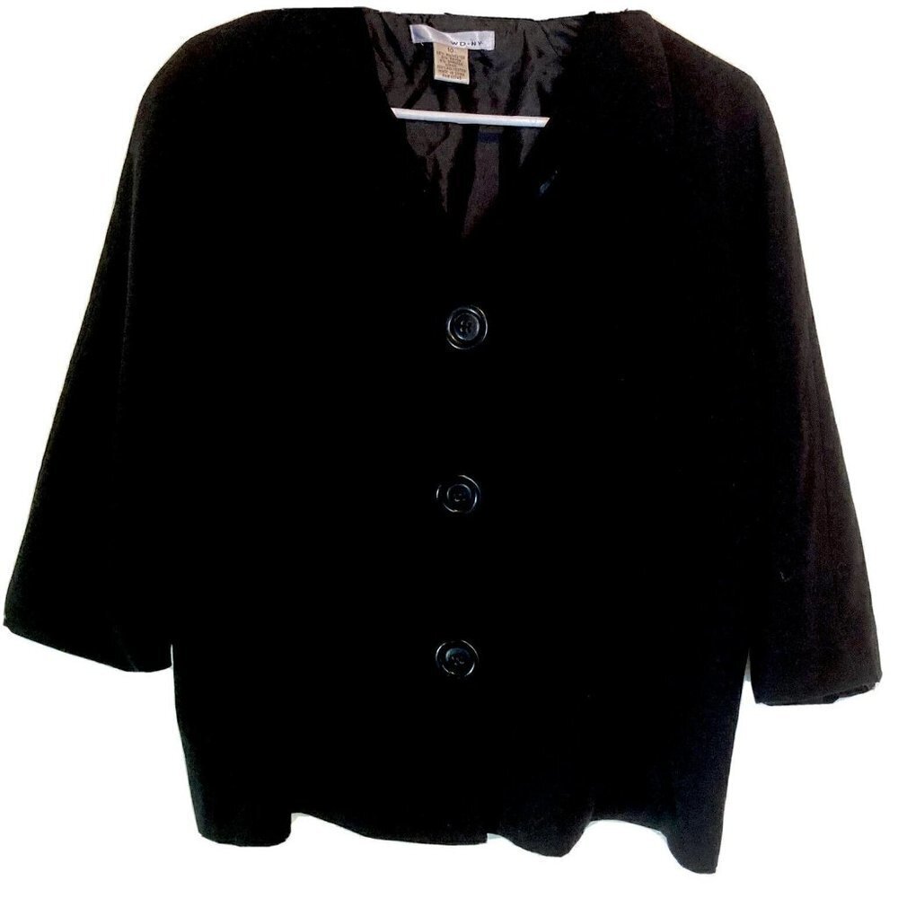 WD NY Women’s  Empire‎ 3-Button Collared  Crop Black Blazer Lined Jacket Size 10